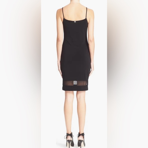 Alice + Olivia Air Sleeveless Cate Slip Dress in Black w Illusion Mesh Hemline. - Picture 8 of 10